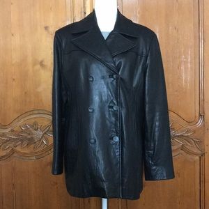 Classic Double Breasted Black Leather Jacket